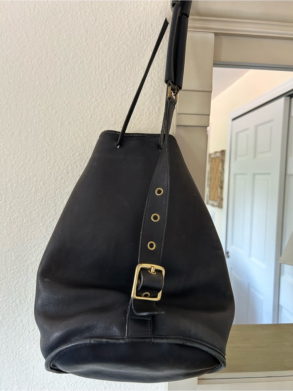 Coach Black Leather Drawstring Backpack - Picture 3 of 9